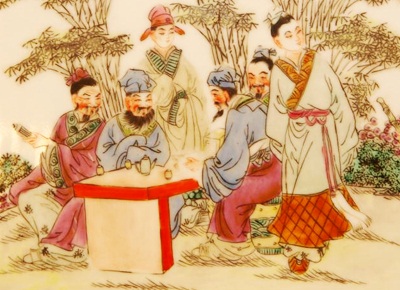 Čínský svitek zobrazující popíjení čaje
